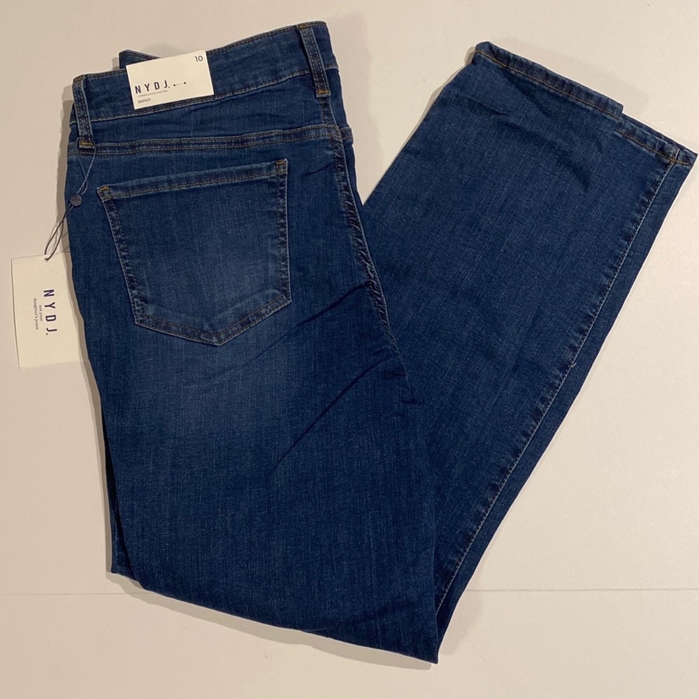 NYDJ SZ 10 Medium Wash Blue Skinny Denim Jeans New D31e